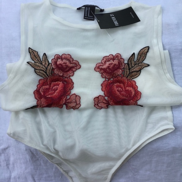Forever 21 Tops - Sheer White Floral  Bodysuit
